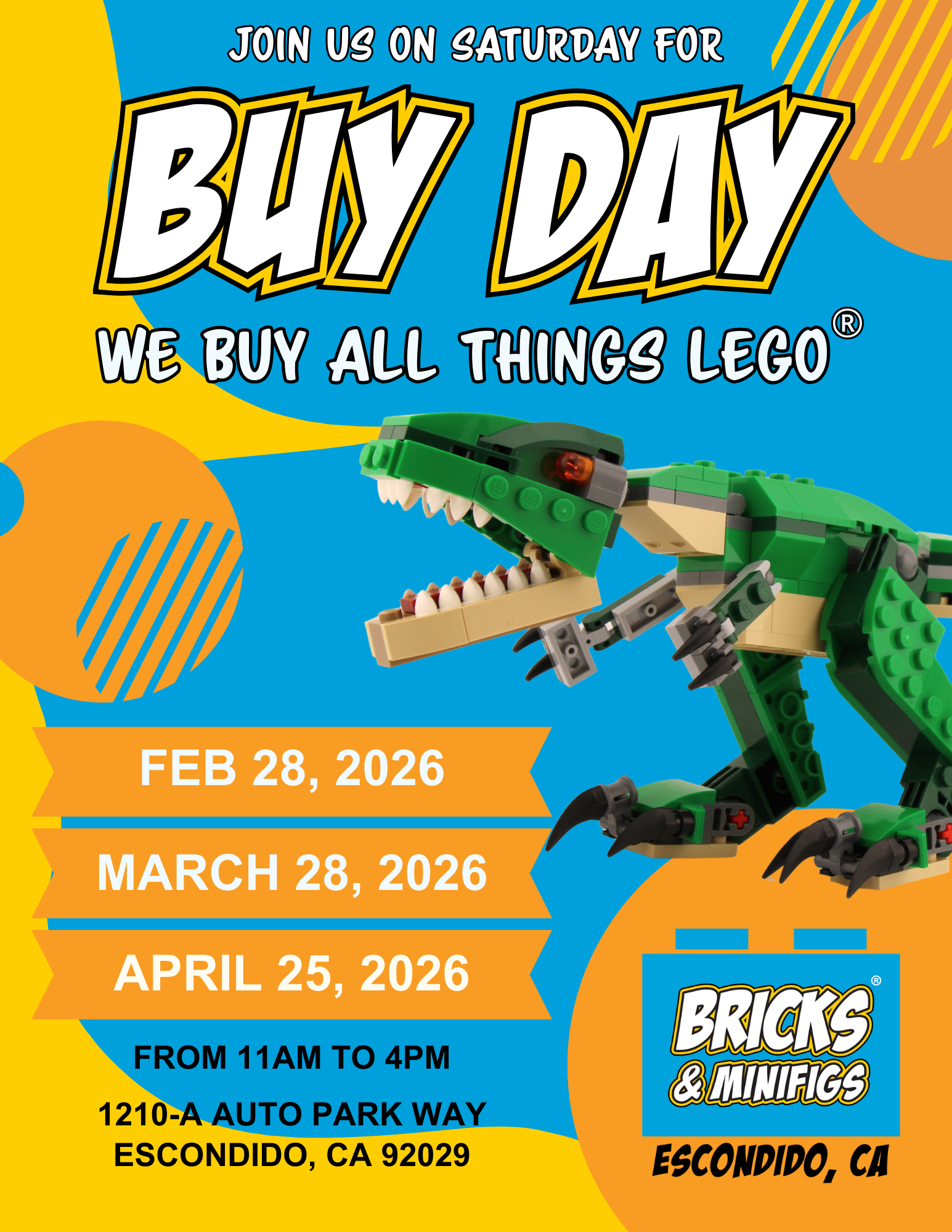 Bricks & Minifigs Escondido Buy Day events before grand opening.