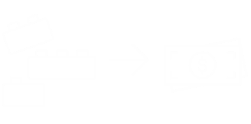 Outline of toy building blocks with an arrow pointing towards a stack of dollar bills, symbolizing trade or selling toys
