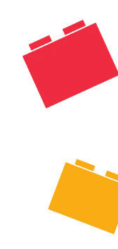 Illustration of two colorful building bricks, one red and one orange, scattered against a transparent or blank background