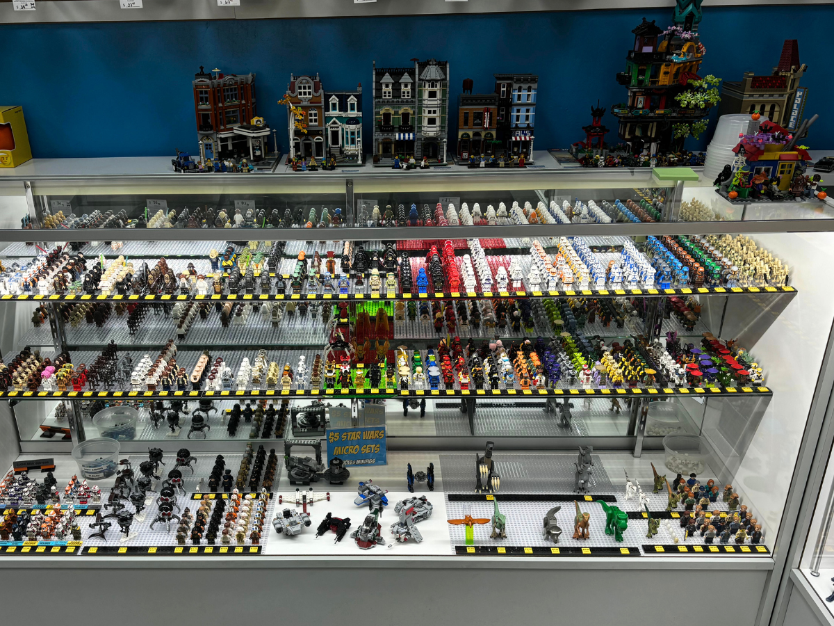 LEGO minifigures and pre-owned sets on display