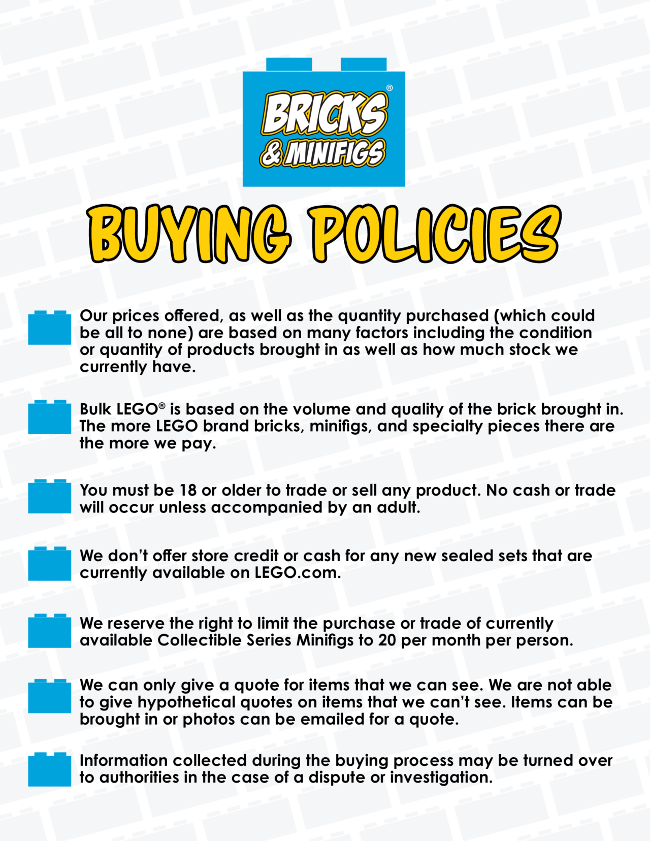 Bricks and Minifigs Buy, Sell & Trade LEGO products.