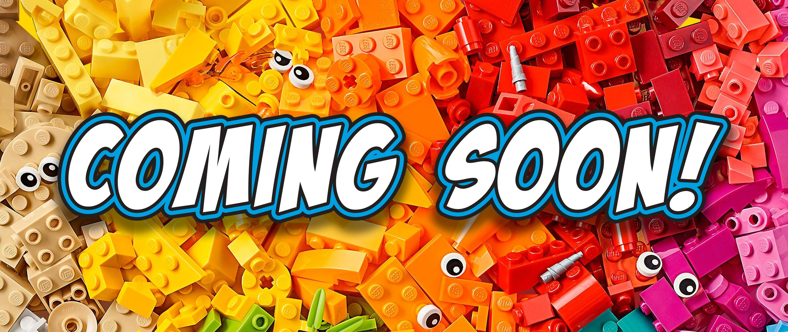 image of a large pile of LEGO brick in an assortment of colors with the text "Coming Soon" written across the image.