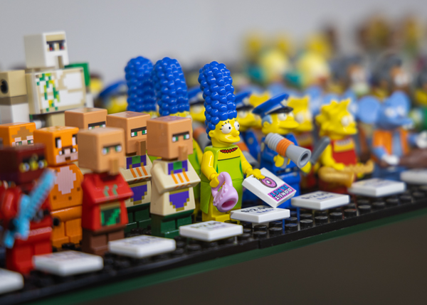 Image of various LEGO® Minifigs on display at Bricks & Minifigs Kalamazoo