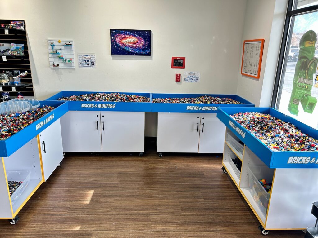 interior of store showing bulk bins of LEGO®