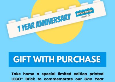 Gift with Purchase for Bricks & MiniFigs Mission One Year Anniversary