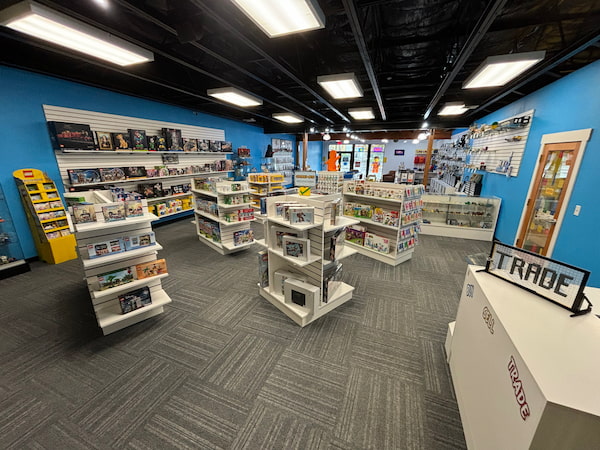 interior of Bricks and Minifigs Olympia WA store near the trade desk