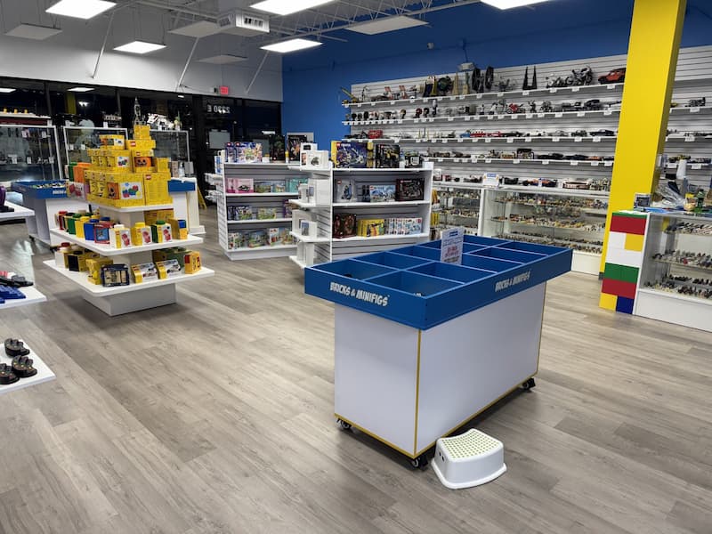 interior of bricks and minifigs store showing bulk LEGO® area