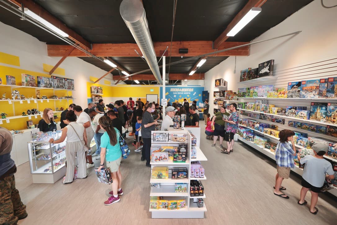 party setup interior of Bricks and Minifigs store in San Diego California