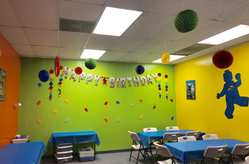 Happy Birthday decorated party room.