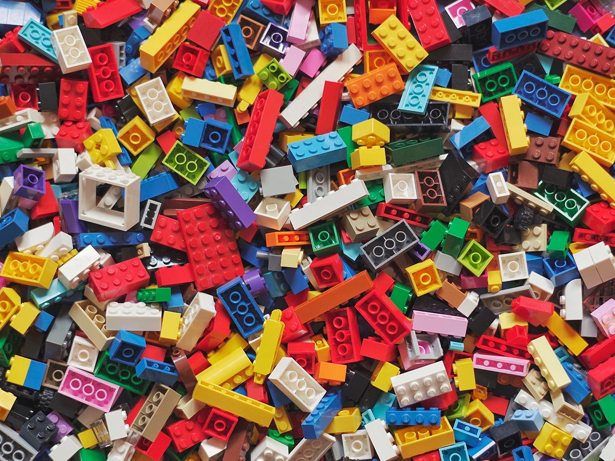 Colorful assortment of LEGO® pieces.