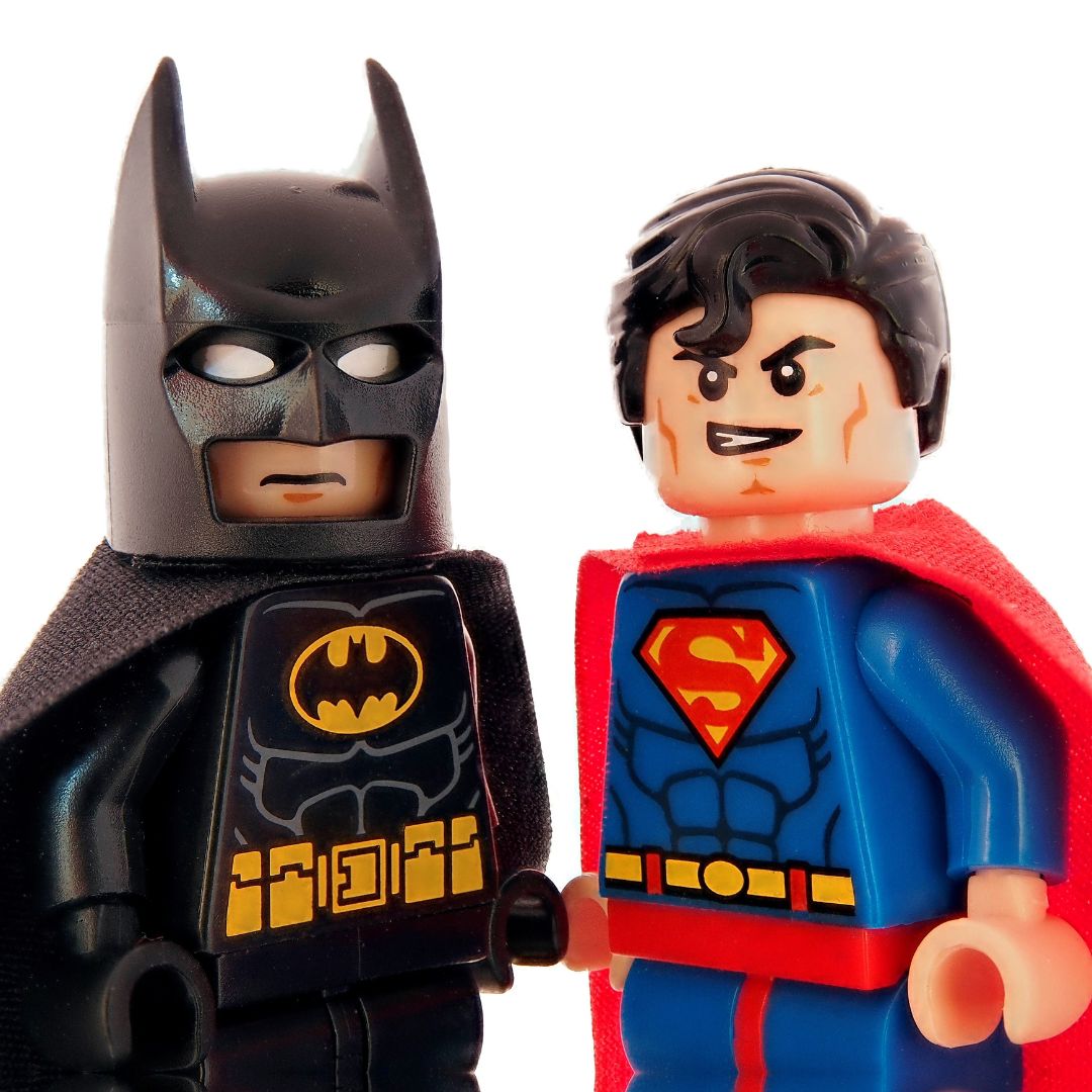 Batman and Superman Lego figurines