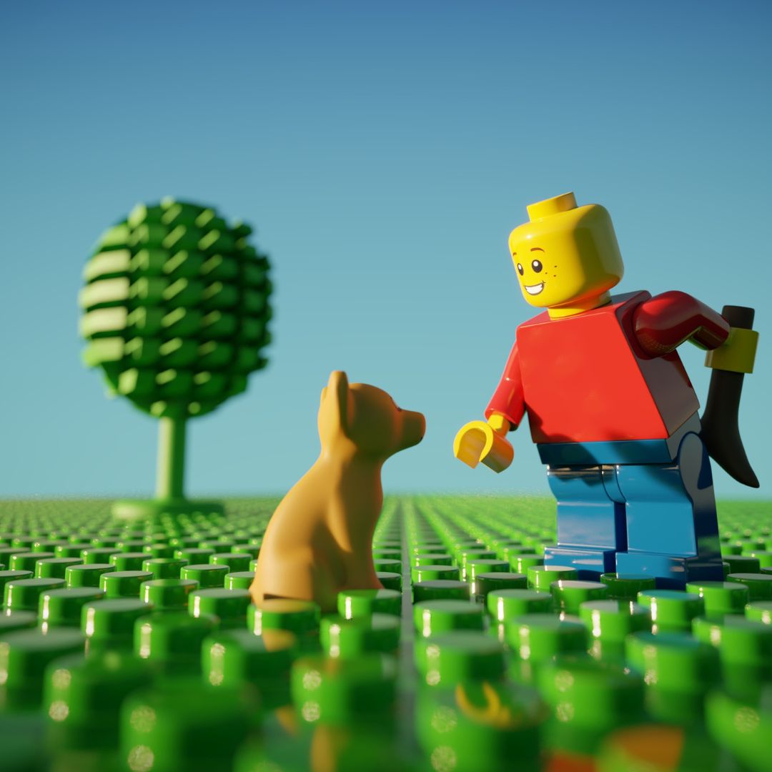 Lego person with dog