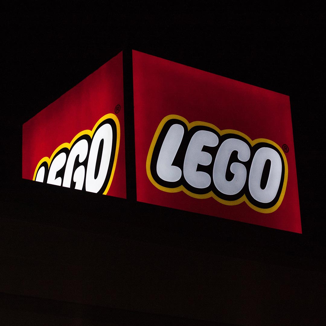 Lego sign on top of a building