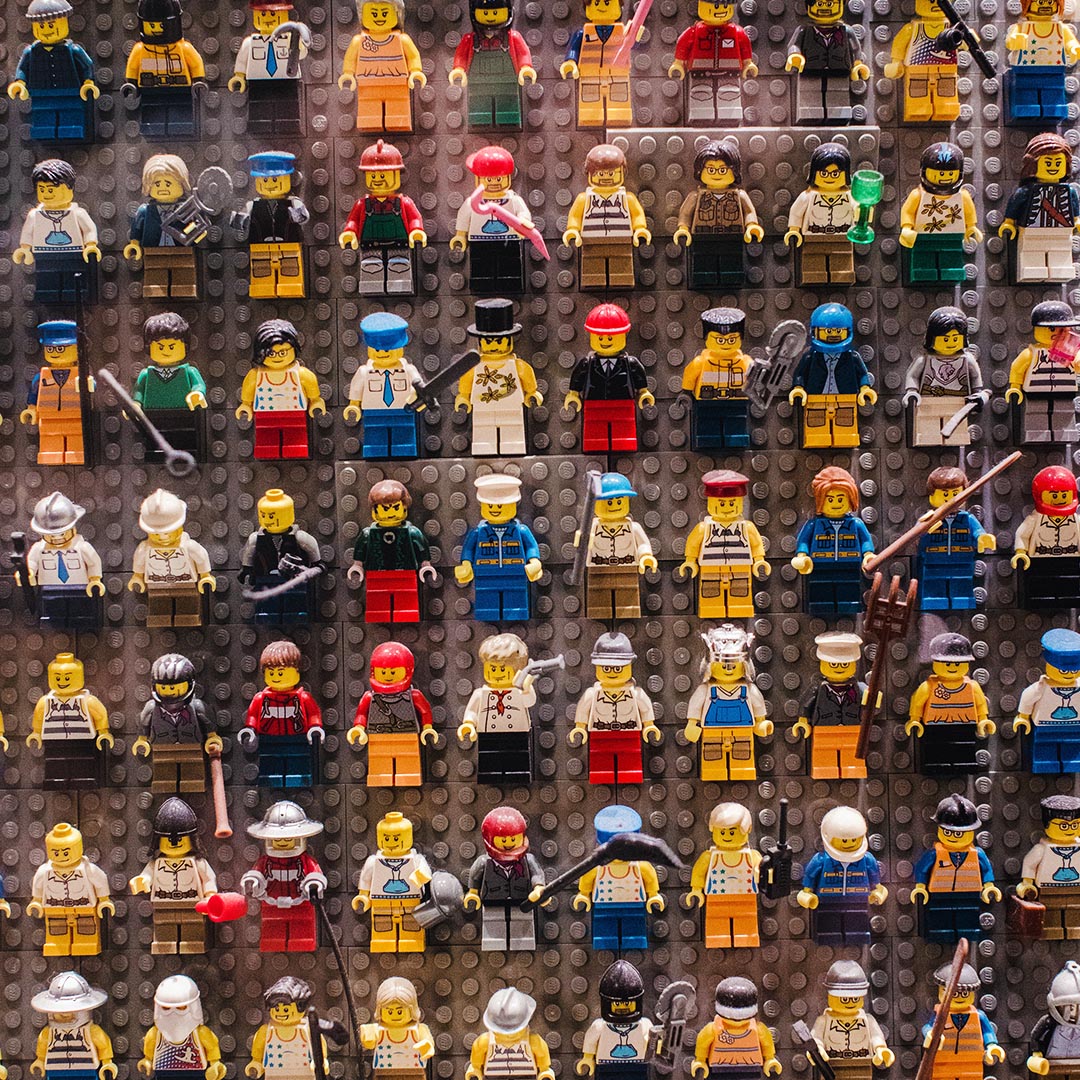 Wall of Lego figurines