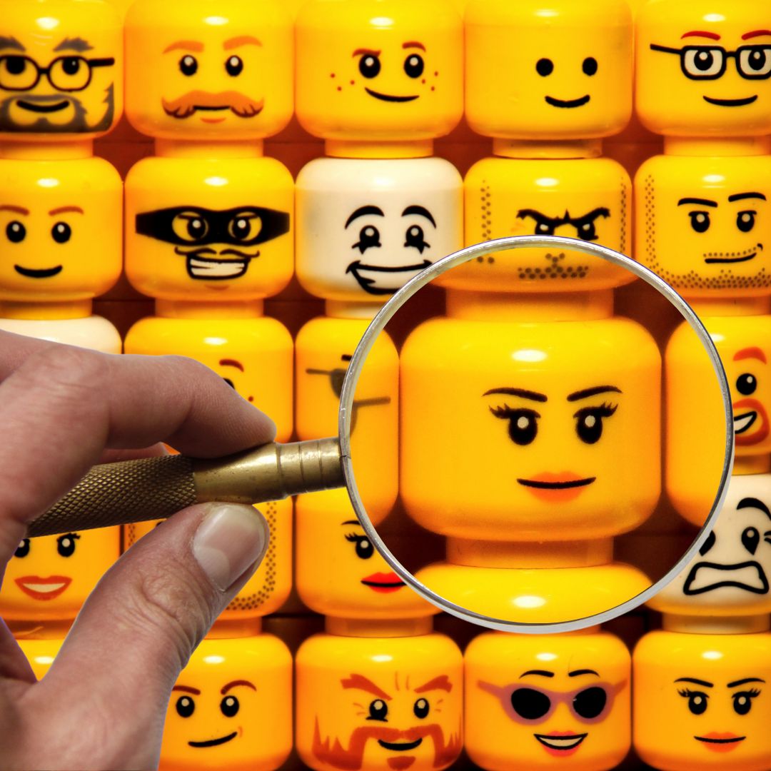magnifying glass on lego heads