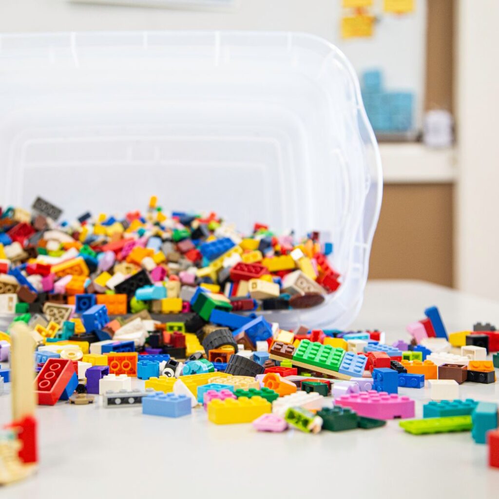 bin of clean lego bricks