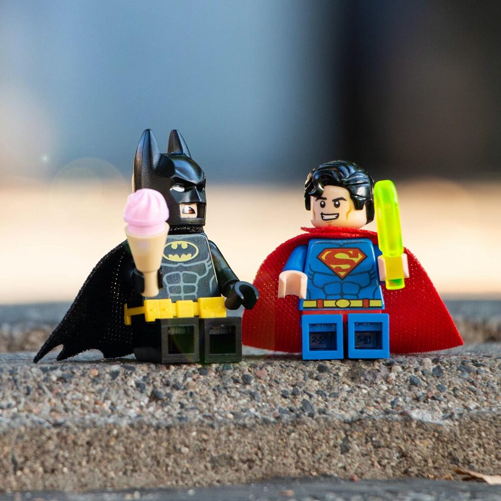Batman and Superman Lego figurines