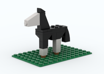 A rendering of a small, LEGO horse build based off the Year of the Horse.